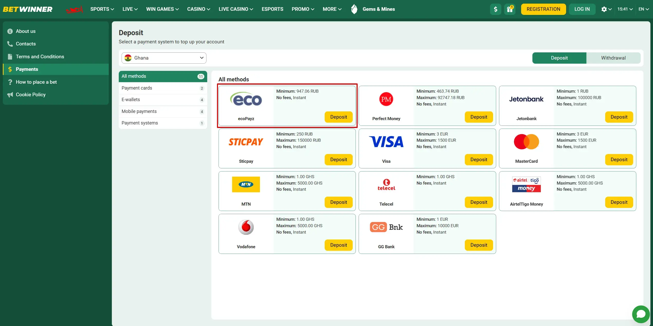 BetWinner and ecoPayz